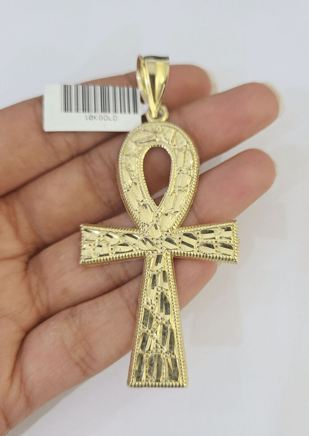 10k Ankh Cross Pendant Jesus Cross Nugget Style Yellow Gold Charm Real Genuine - GoldenlinQ