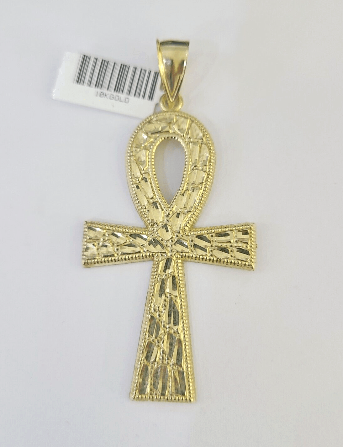 10k Ankh Cross Pendant Jesus Cross Nugget Style Yellow Gold Charm Real Genuine - GoldenlinQ