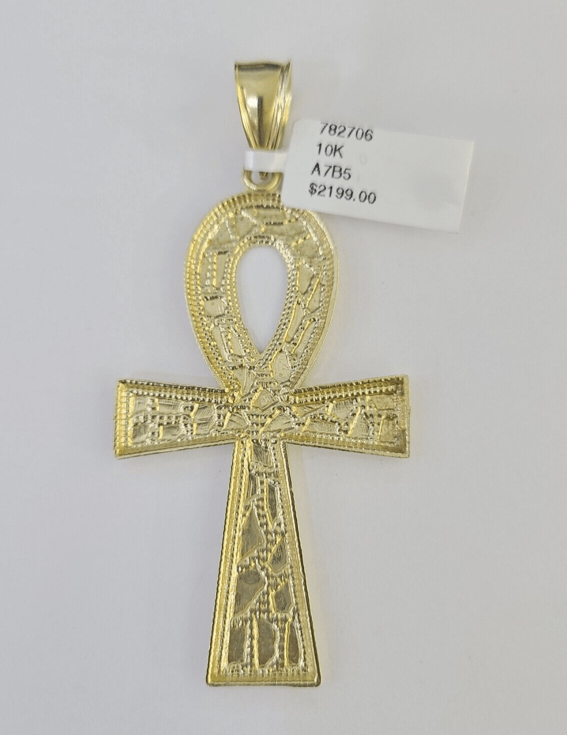 10k Ankh Cross Pendant Jesus Cross Nugget Style Yellow Gold Charm Real Genuine - GoldenlinQ