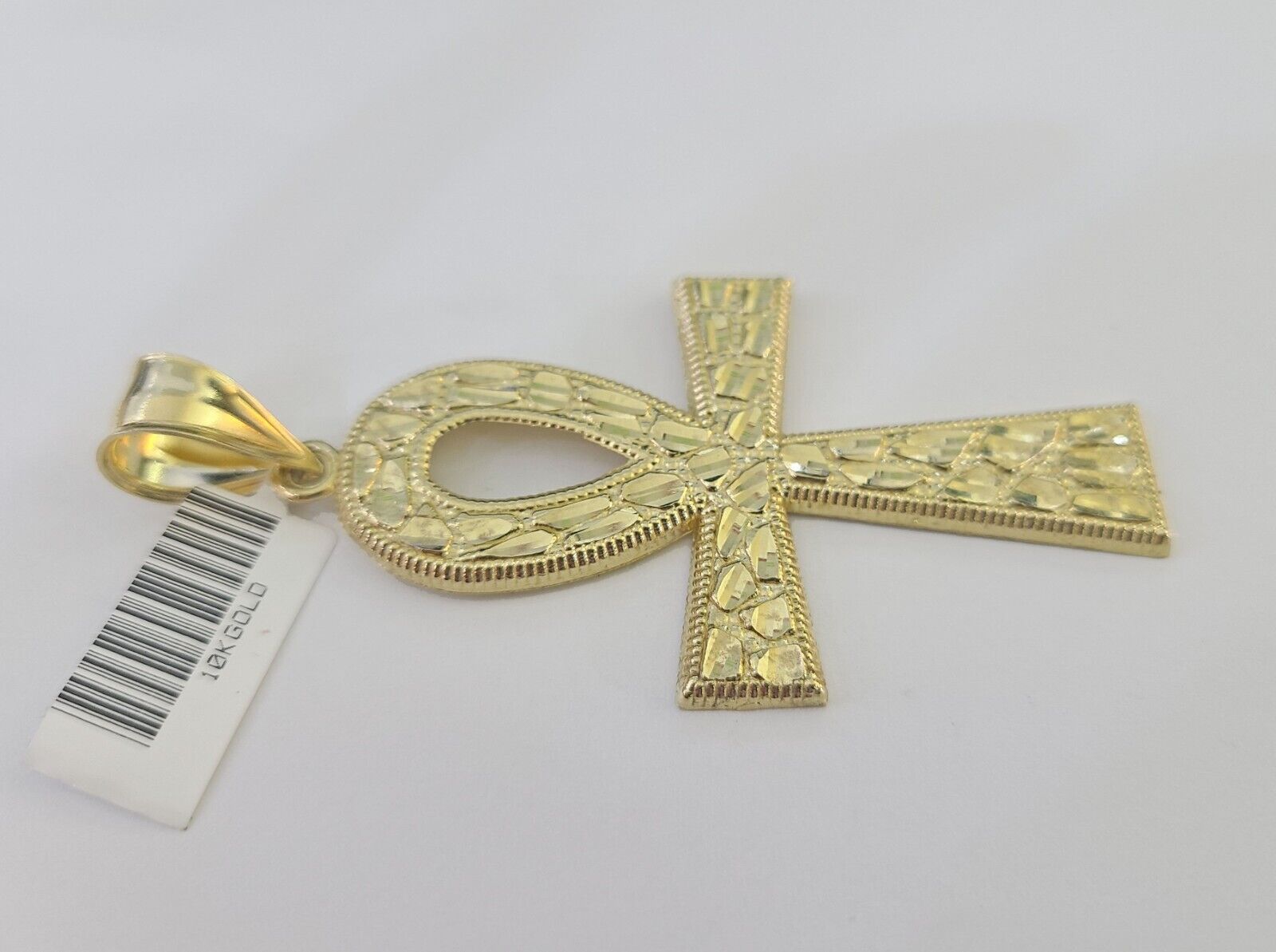 10k Ankh Cross Pendant Jesus Cross Nugget Style Yellow Gold Charm Real Genuine - GoldenlinQ