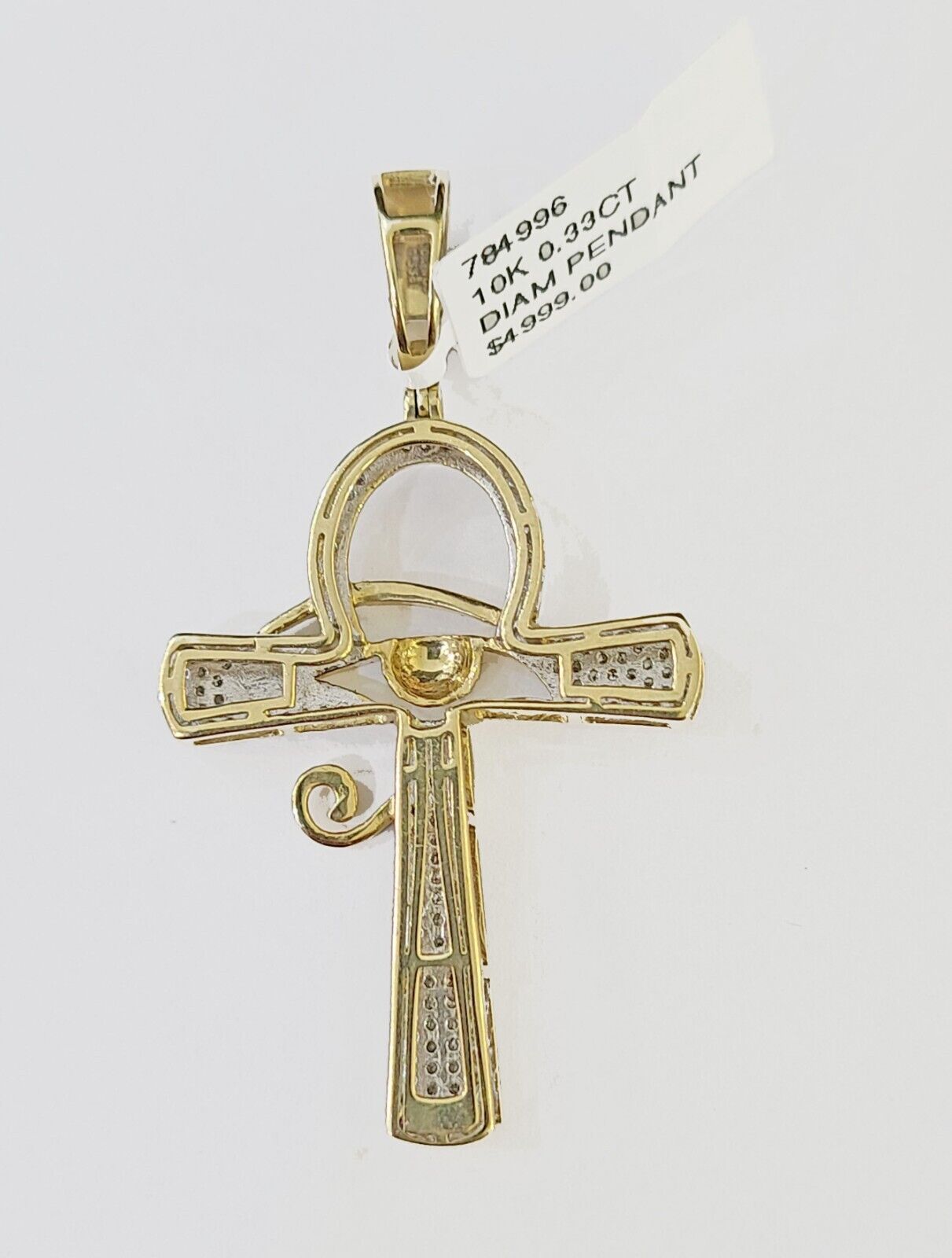 10k Ankh Cross with Eye Charm/Pendant Made With Yellow Gold And Diamonds 0.33 CT - GoldenlinQ