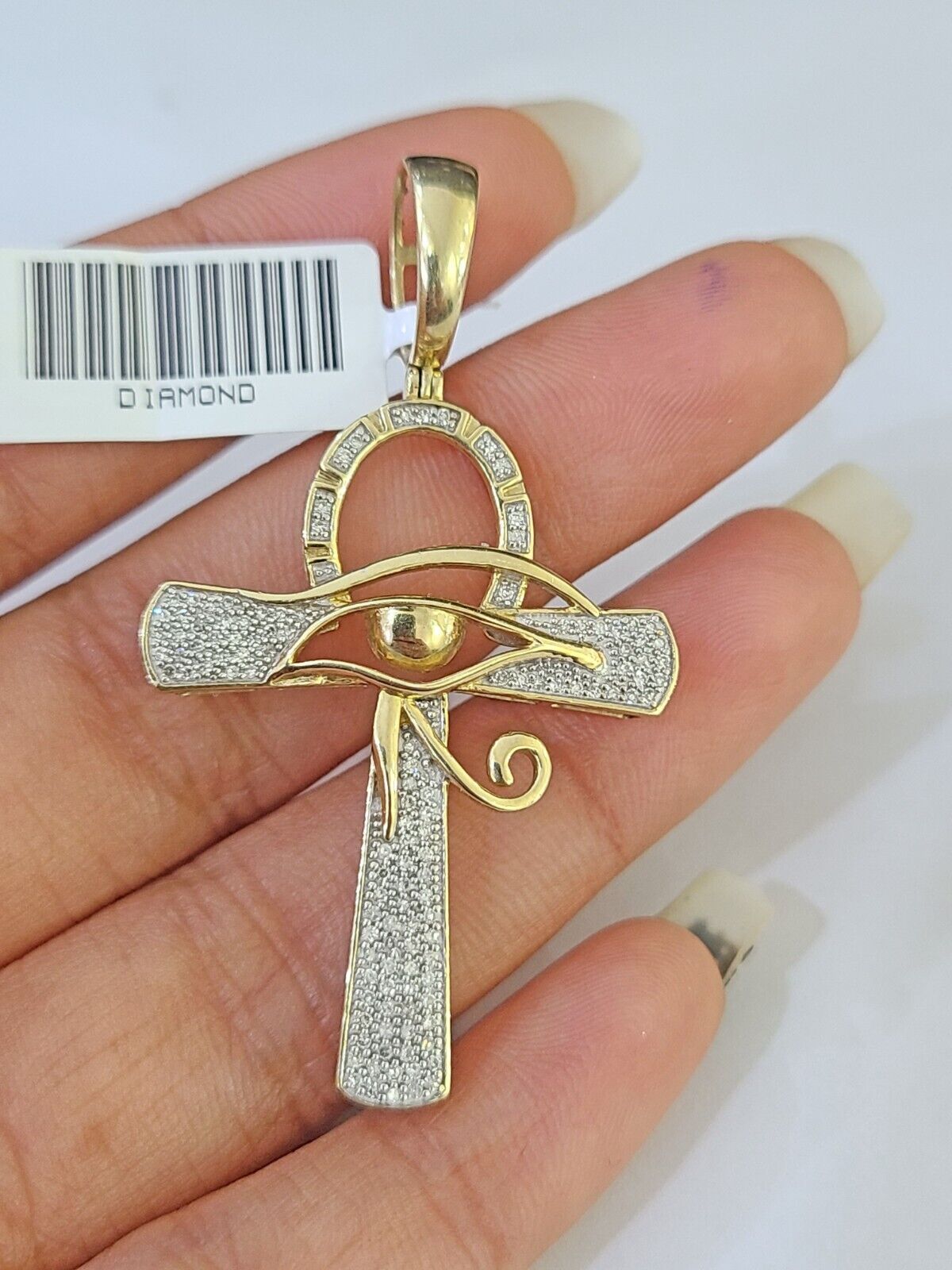 10k Ankh Cross with Eye Charm/Pendant Made With Yellow Gold And Diamonds 0.33 CT - GoldenlinQ