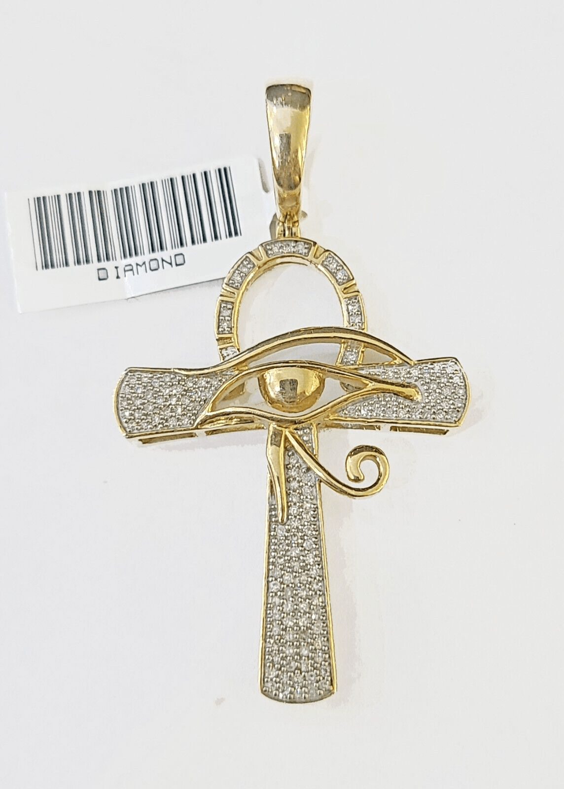 10k Ankh Cross with Eye Charm/Pendant Made With Yellow Gold And Diamonds 0.33 CT - GoldenlinQ