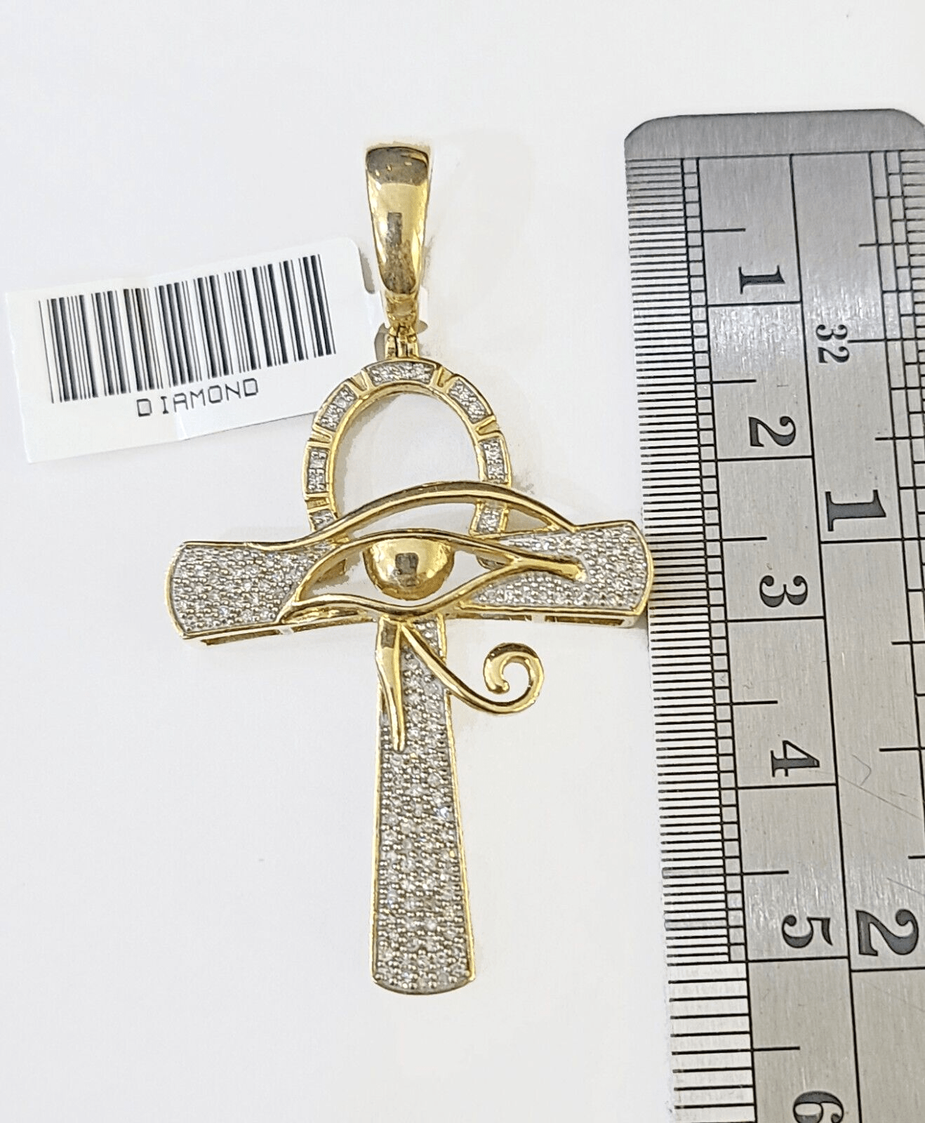 10k Ankh Cross with Eye Charm/Pendant Made With Yellow Gold And Diamonds 0.33 CT - GoldenlinQ