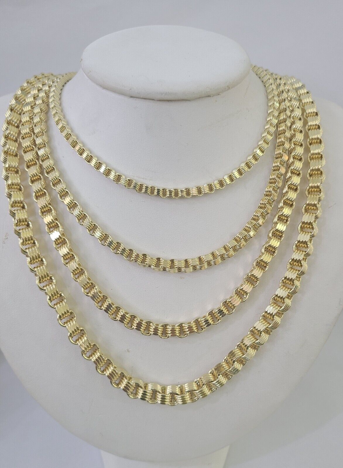 10k Byzantine Chain Yellow Gold Necklace 4mm - 7mm 20 - 30 Inches Real Men Women - GoldenlinQ