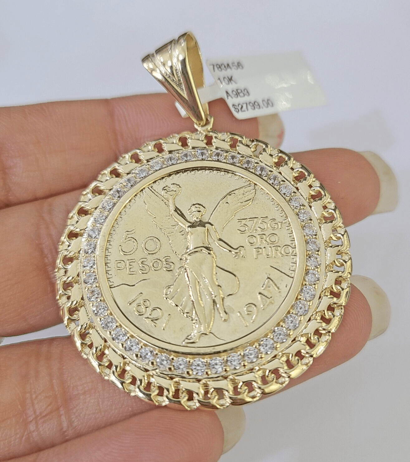 10k Centenario Coin Charm Yellow Gold 50 Pesos 1947 Mexico/Mexican Coin 2" - GoldenlinQ