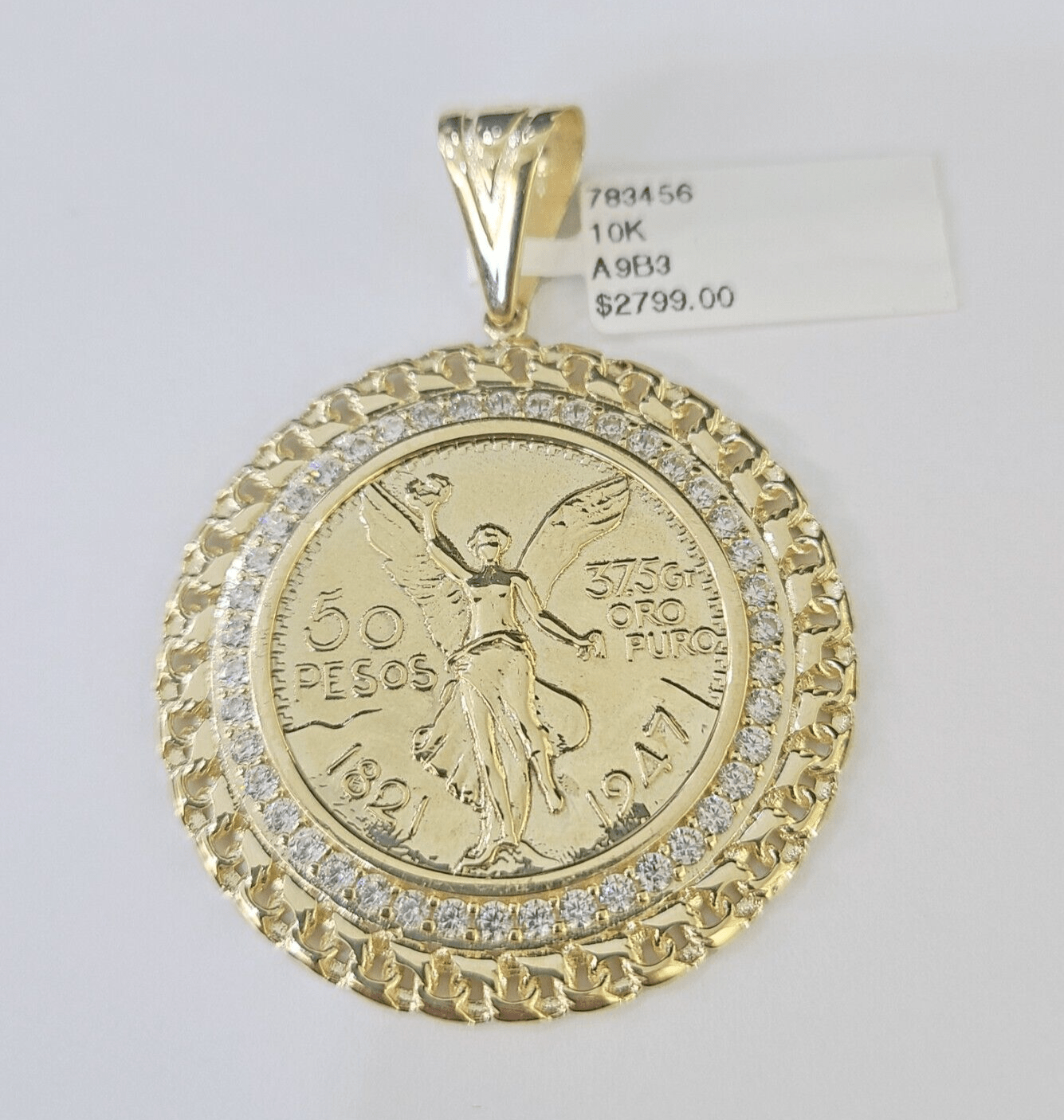 10k Centenario Coin Charm Yellow Gold 50 Pesos 1947 Mexico/Mexican Coin 2" - GoldenlinQ