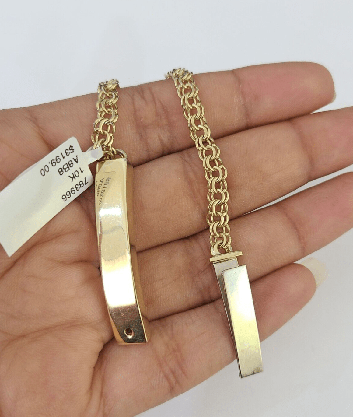 10k Chino ID Bracelet Yellow Gold Box Lock Real 10kt 6.25" - GoldenlinQ