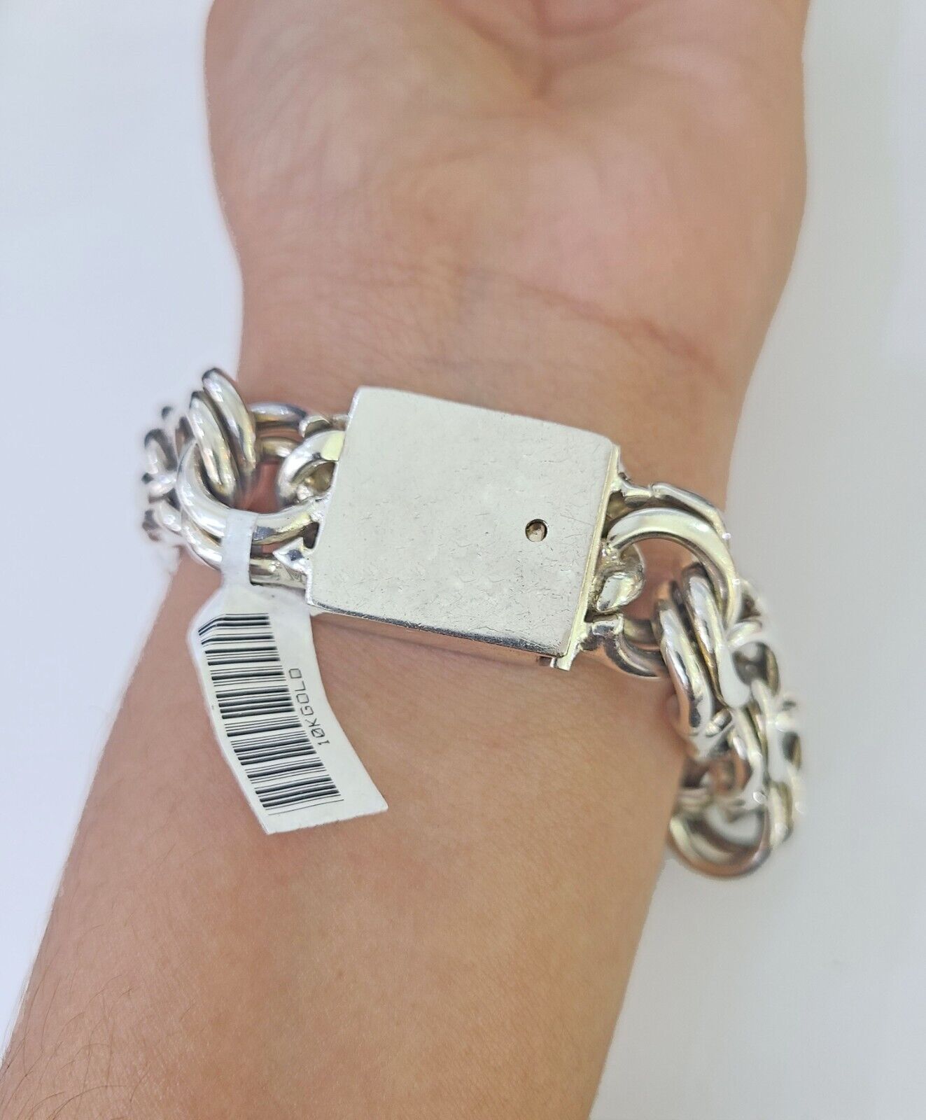 10k Chino Link ID Bracelet White Gold 16mm 9 Inches Solid For Men's 10kt Real - GoldenlinQ