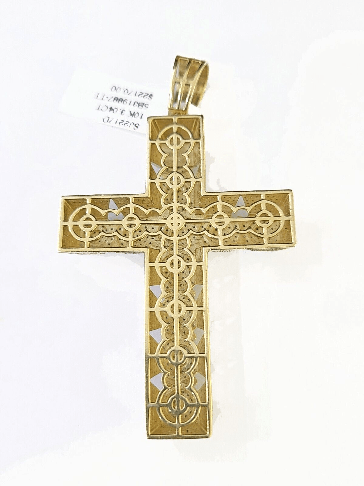 10k Circular Shaped Diamond Cross Charm Made With Yellow Gold And Diamonds - GoldenlinQ