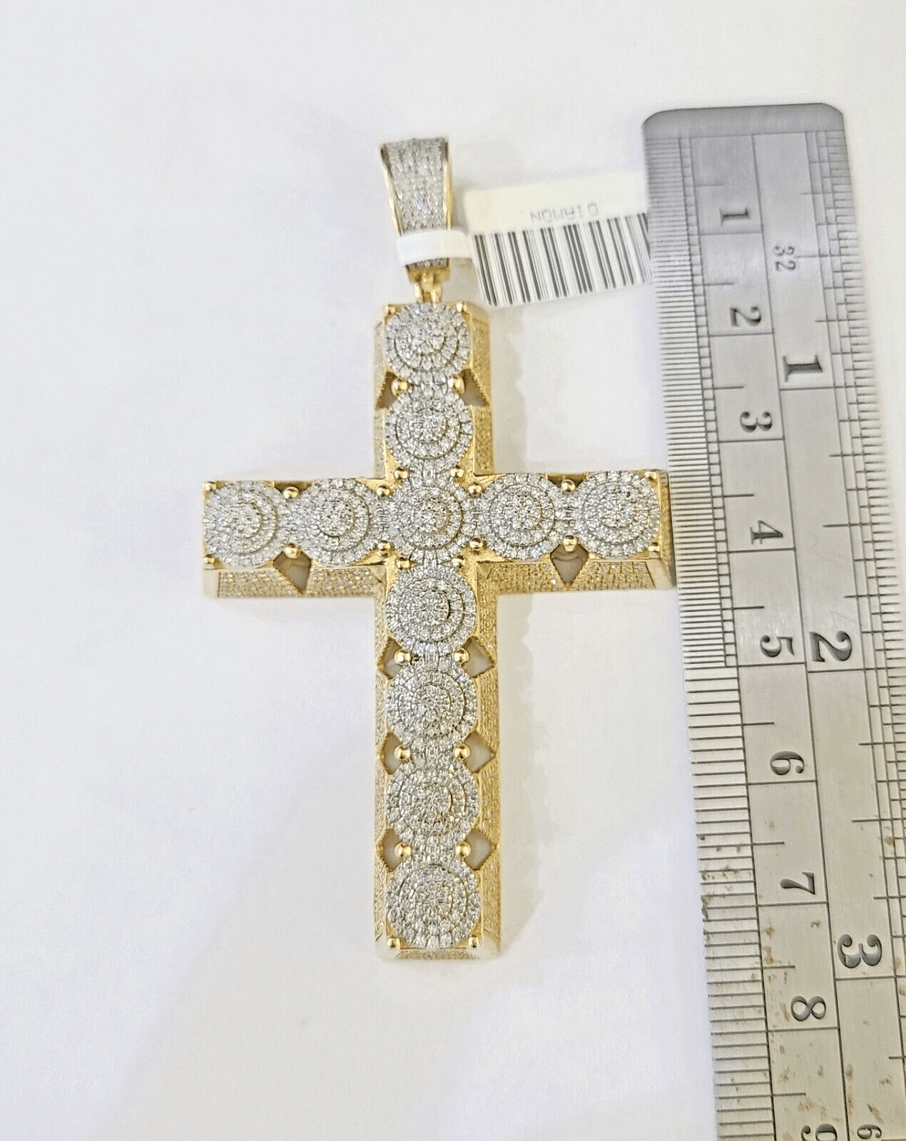 10k Circular Shaped Diamond Cross Charm Made With Yellow Gold And Diamonds - GoldenlinQ