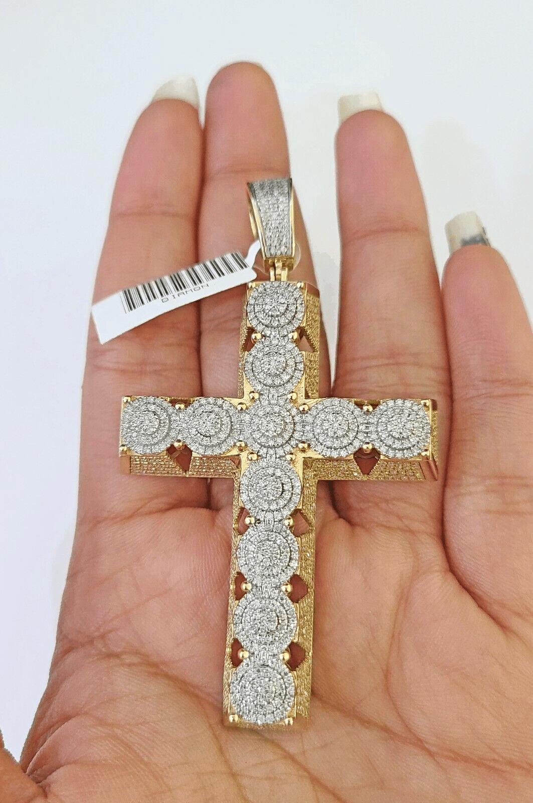 10k Circular Shaped Diamond Cross Charm Made With Yellow Gold And Diamonds - GoldenlinQ