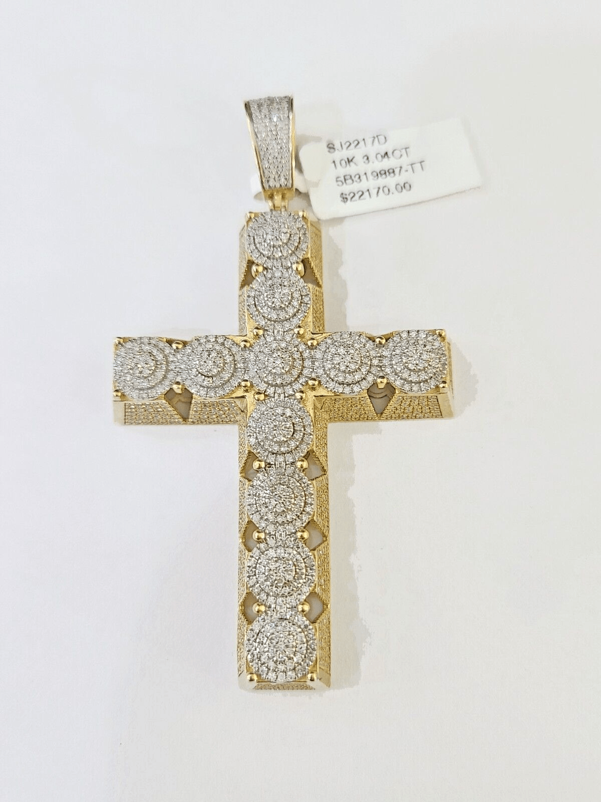 10k Circular Shaped Diamond Cross Charm Made With Yellow Gold And Diamonds - GoldenlinQ
