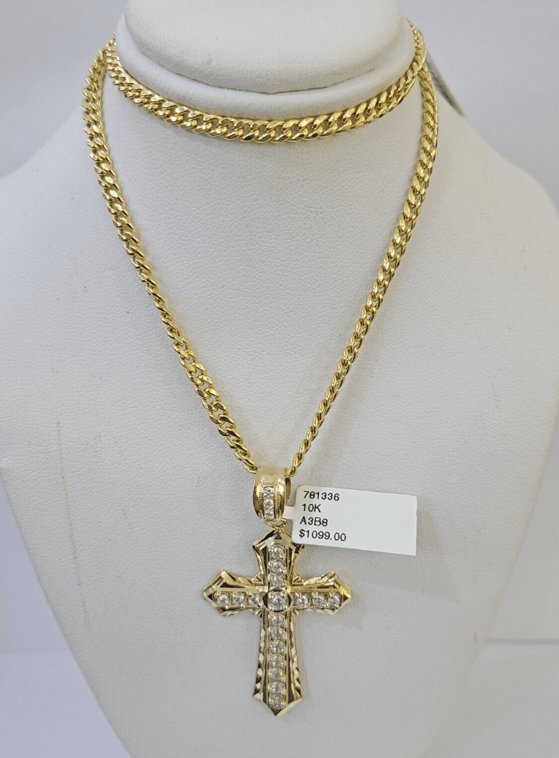 10k Cross Charm Miami Cuban Chain 4mm 22 inch SET Yellow Gold - GoldenlinQ