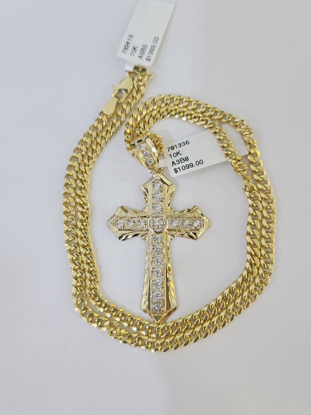10k Cross Charm Miami Cuban Chain 4mm 22 inch SET Yellow Gold - GoldenlinQ