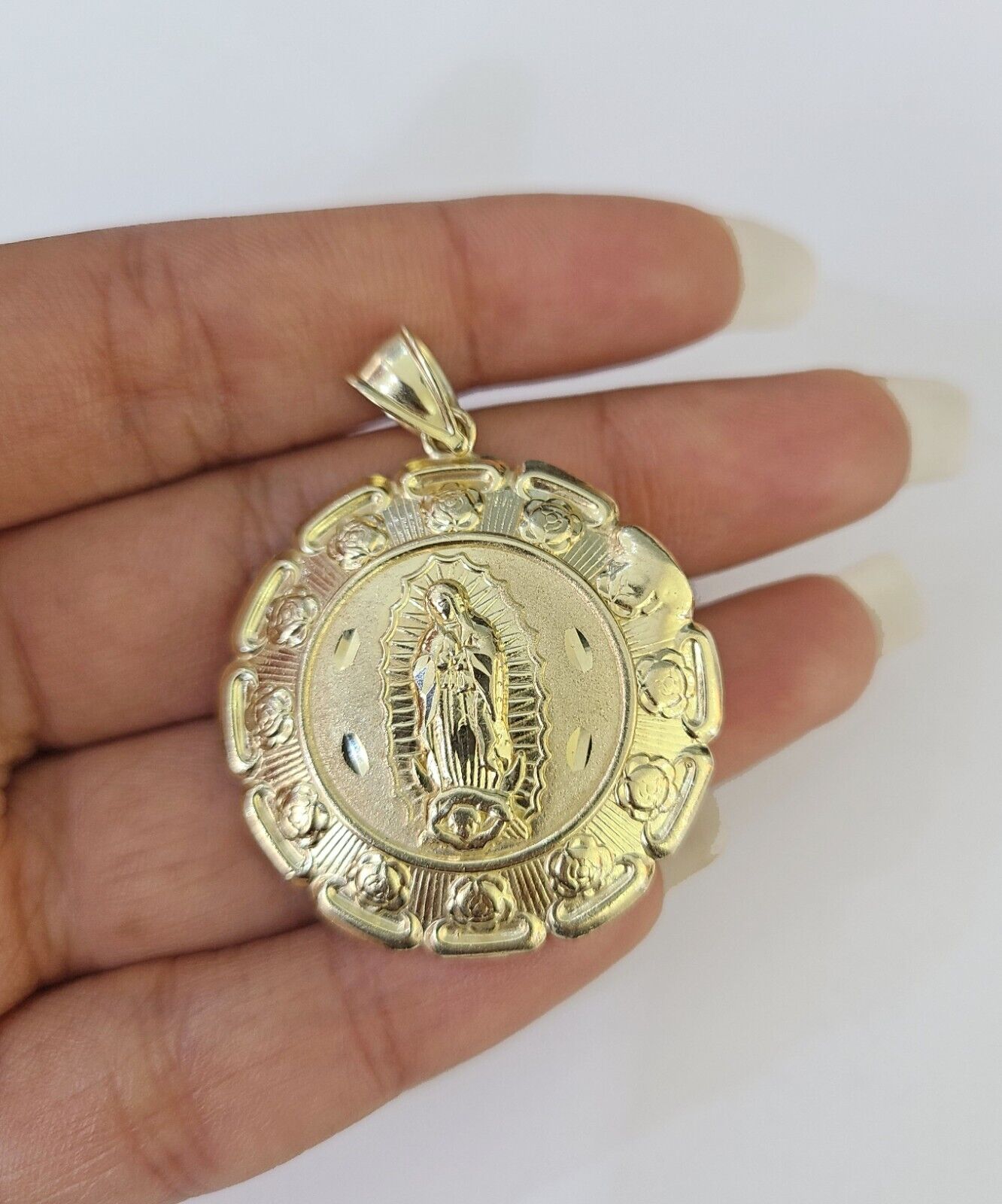 10k Cuban Chain Jesus Virgin Mary Charm Two - Sided Set 4mm 18" - 28" Necklace Gold - GoldenlinQ