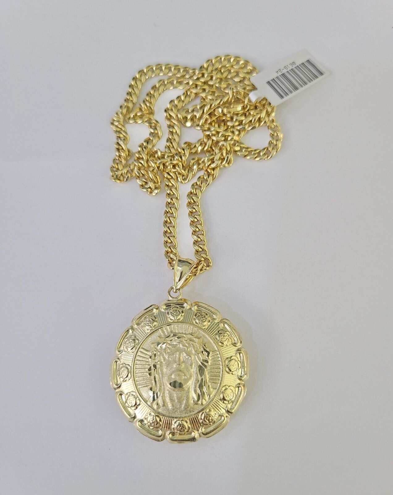 10k Cuban Chain Jesus Virgin Mary Charm Two - Sided Set 4mm 18" - 28" Necklace Gold - GoldenlinQ