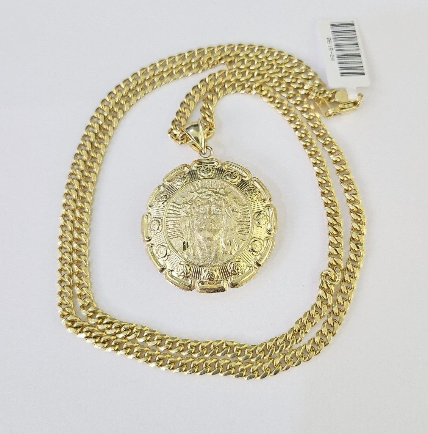 10k Cuban Chain Jesus Virgin Mary Charm Two - Sided Set 4mm 18" - 28" Necklace Gold - GoldenlinQ