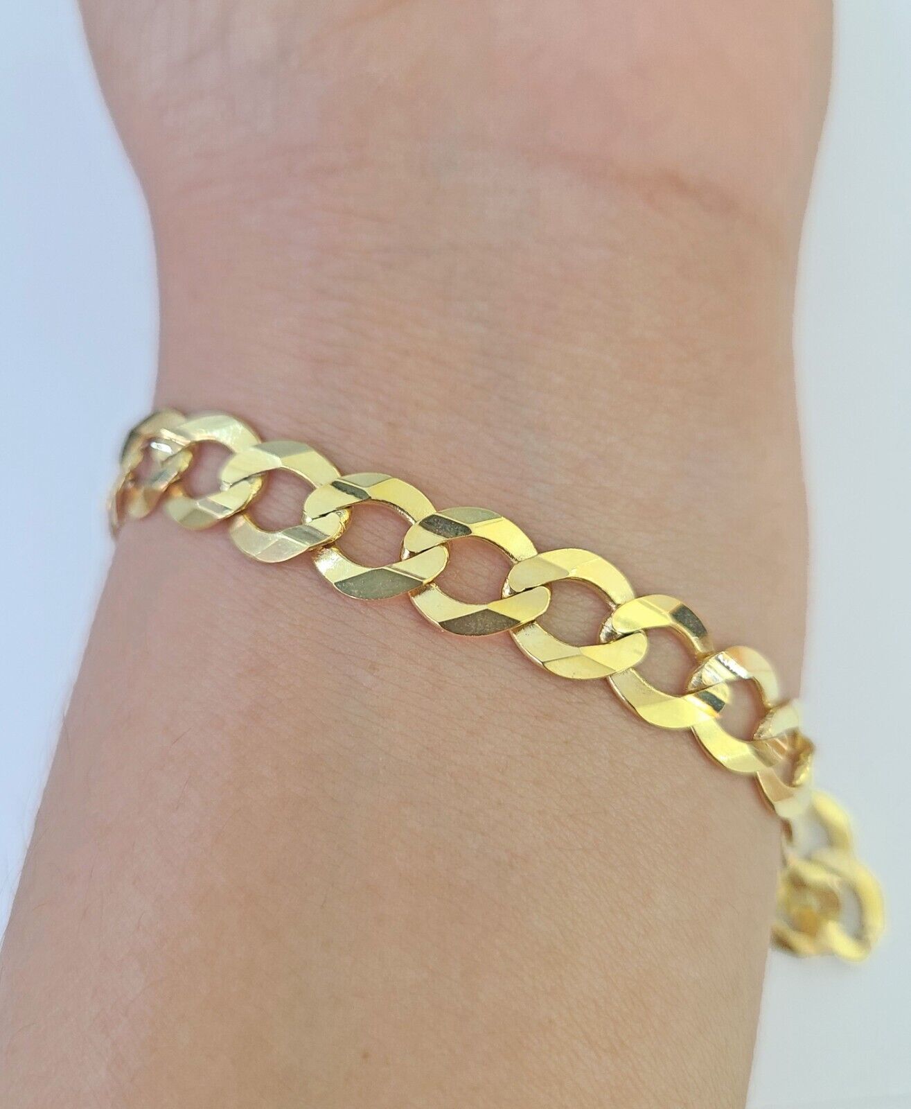 10k Cuban Curb Link Bracelet Yellow Gold 8mm 8.5 Inches Men Women Real - GoldenlinQ