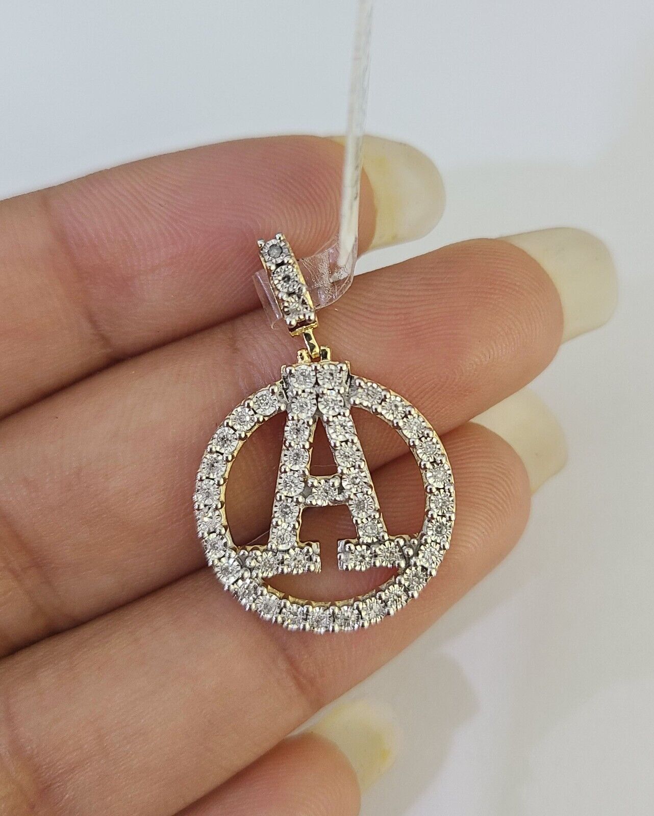 10k Diamond A Charm Pendant Initial Alphabet Letter Real Genuine Yellow Gold - GoldenlinQ