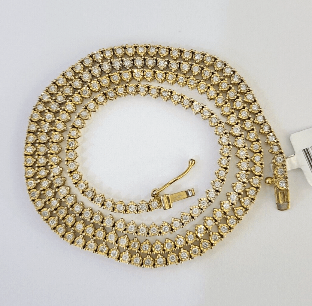 10k Diamond Chain Necklace Yellow Gold Men Women Real Genuine - GoldenlinQ