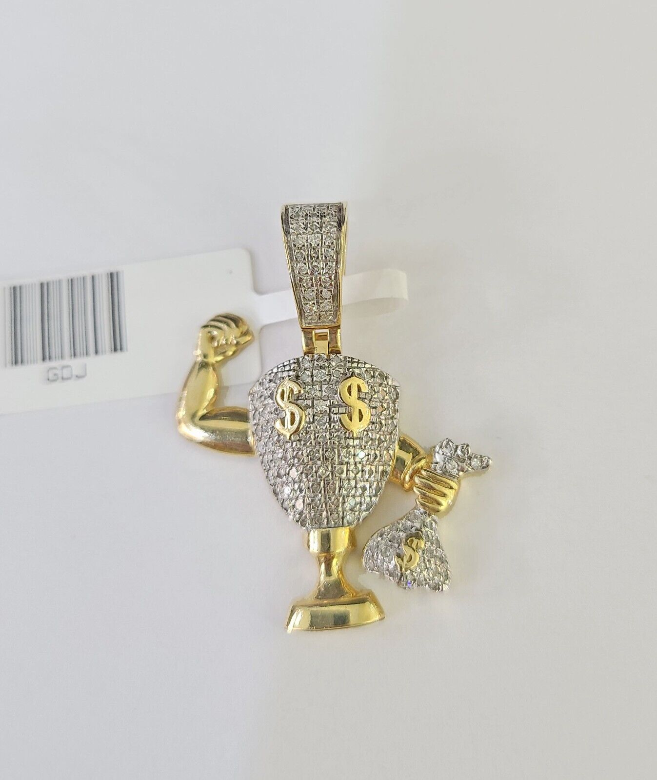 10k Diamond Dollar Trophy Charm Money Bag Real Pendant 10kt Yellow Gold - GoldenlinQ