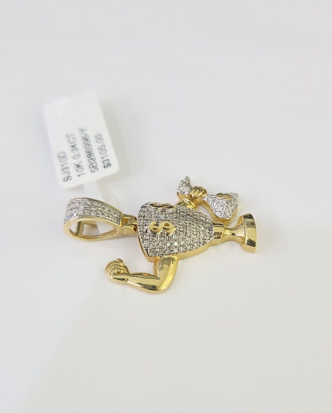 10k Diamond Dollar Trophy Charm Money Bag Real Pendant 10kt Yellow Gold - GoldenlinQ