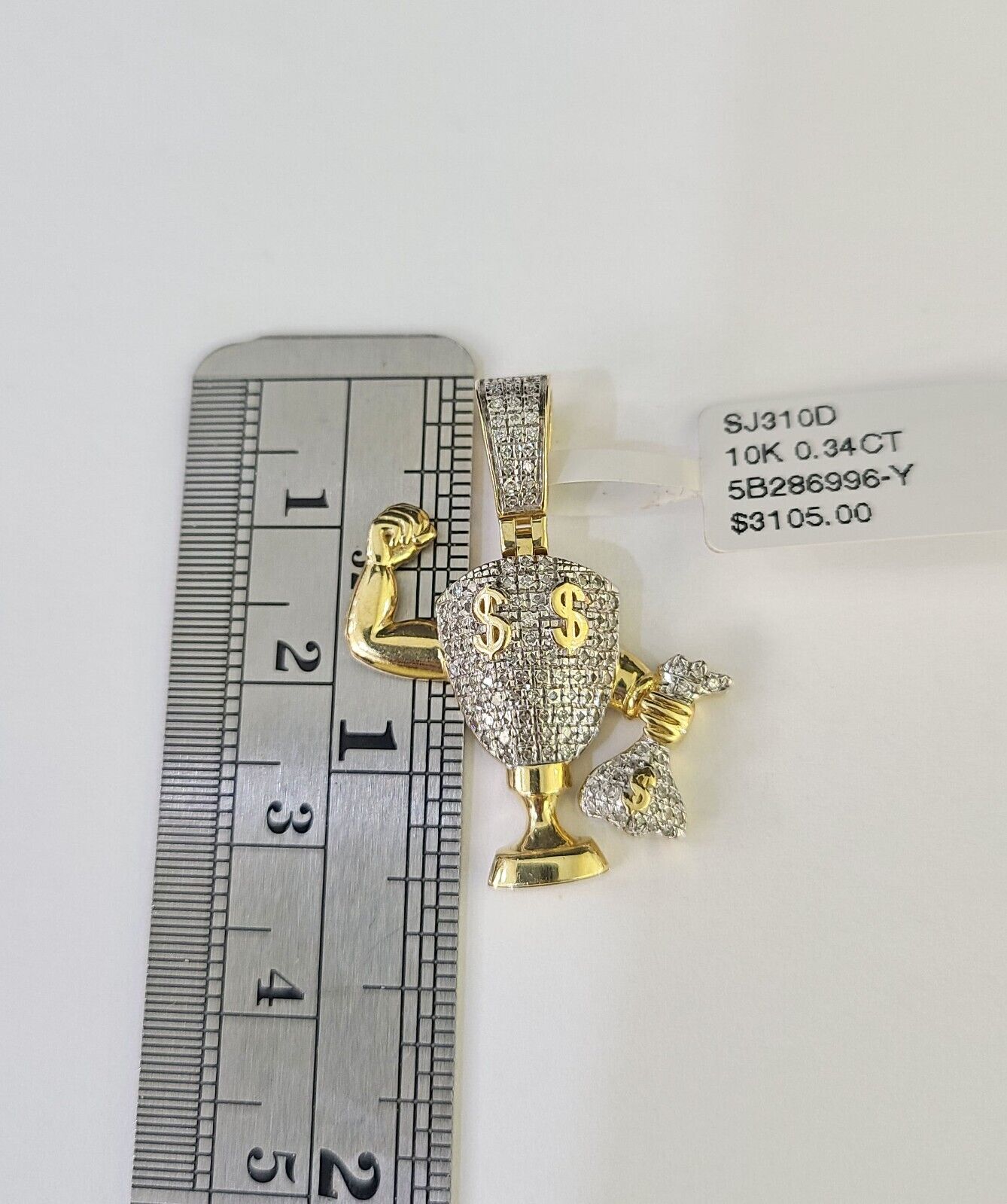 10k Diamond Dollar Trophy Charm Money Bag Real Pendant 10kt Yellow Gold - GoldenlinQ