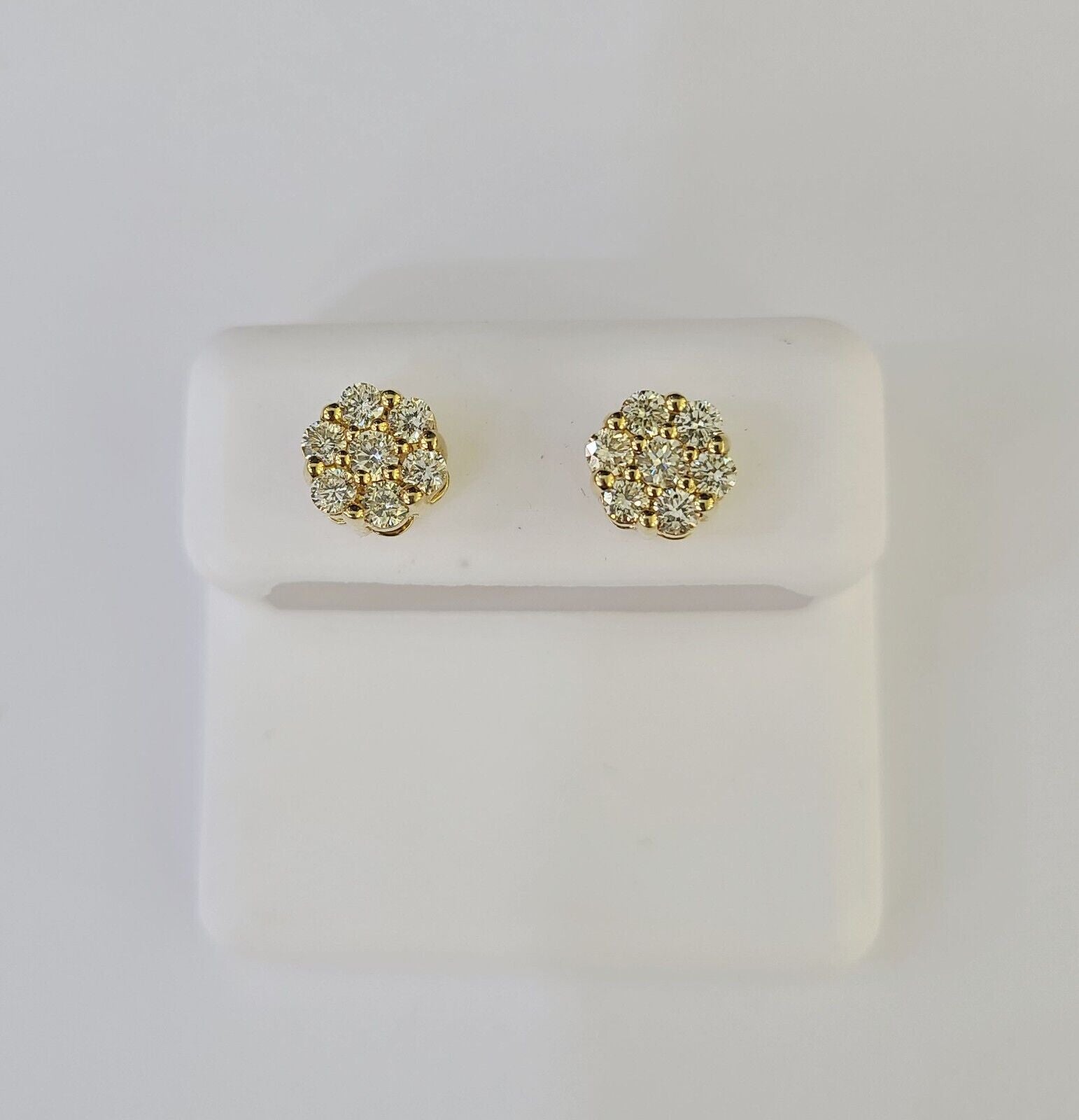 10k Diamond Flower Earrings Yellow gold Real screw - back Women Men Studs - GoldenlinQ