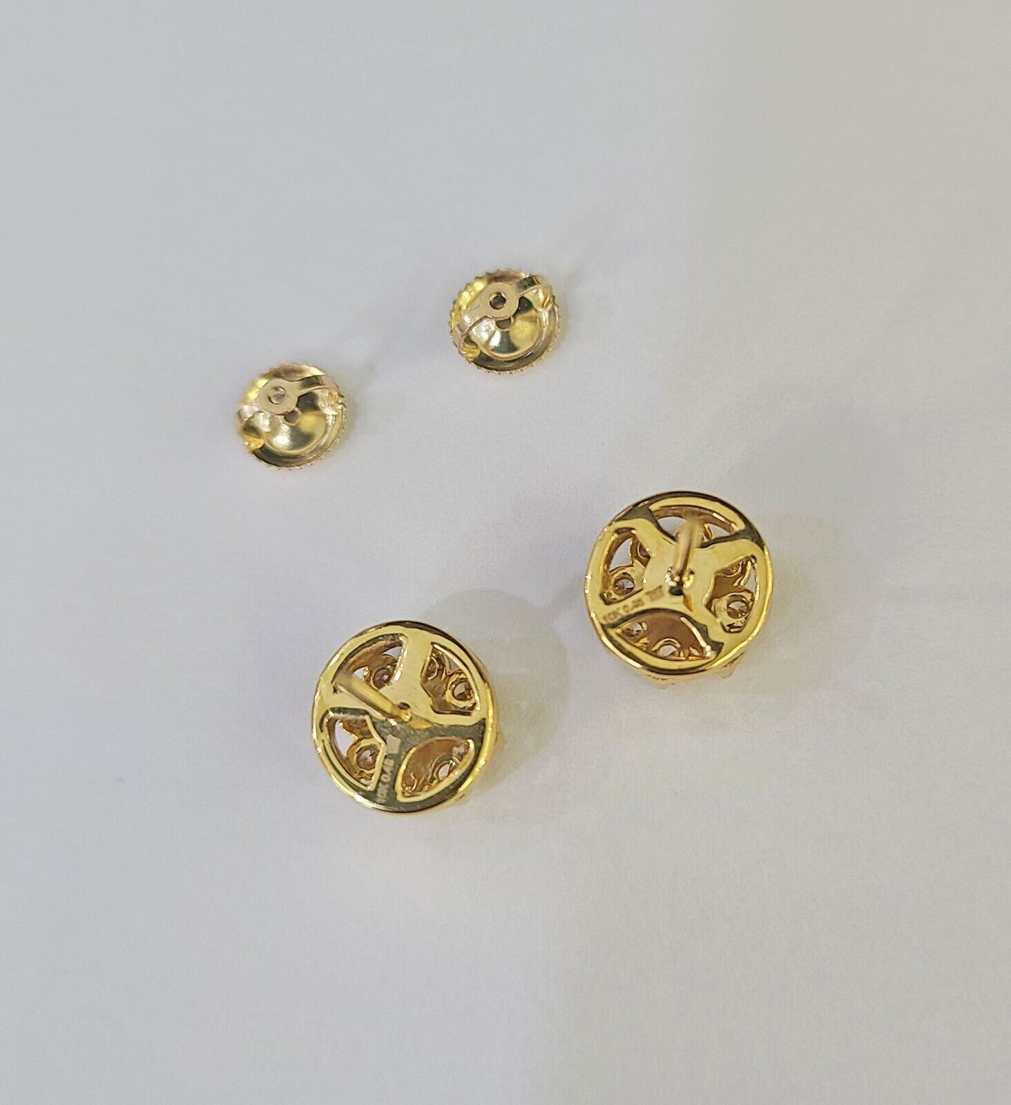 10k Diamond Flower Earrings Yellow gold Real screw - back Women Men Studs - GoldenlinQ