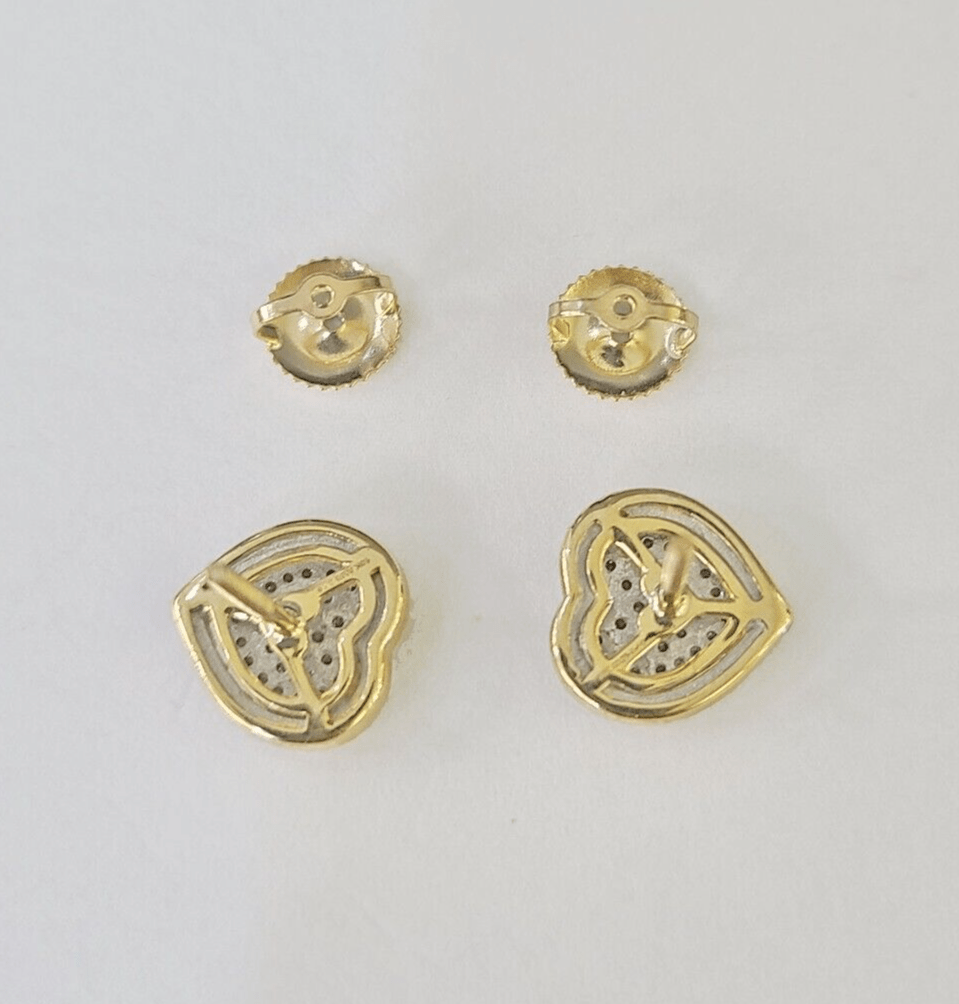 10k Diamond Heart Earrings Pendant Charm SET Yellow Gold - GoldenlinQ