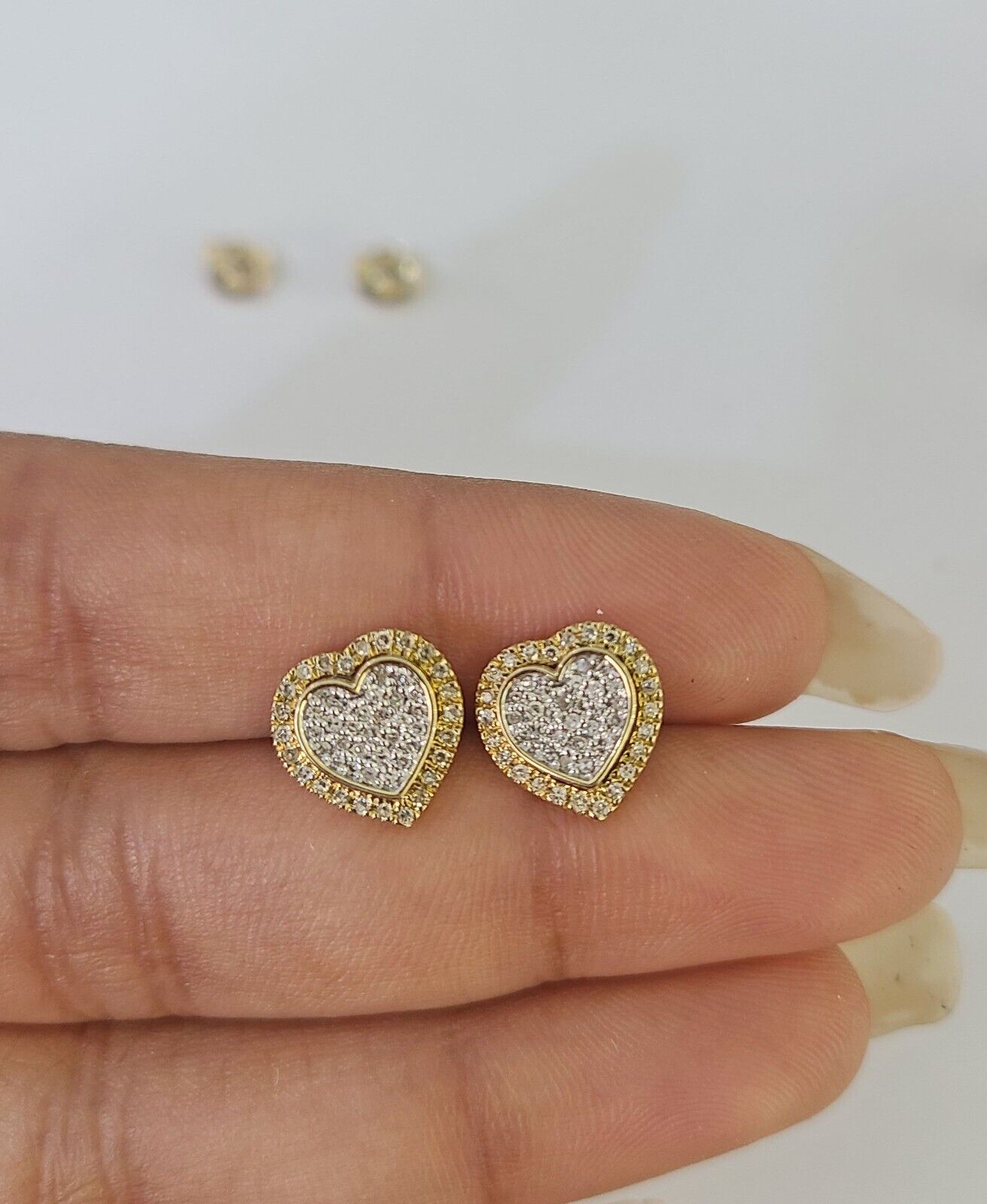 10k Diamond Heart Earrings Pendant Charm SET Yellow Gold - GoldenlinQ