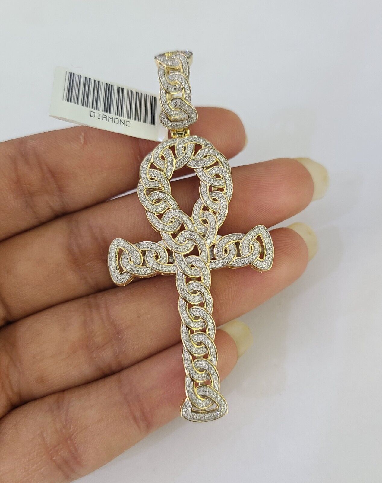 10k Diamond Jesus Cross Charm Pendant Yellow Gold Genuine Real - GoldenlinQ