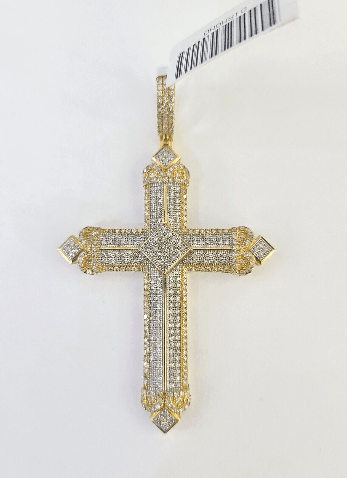 10k Diamond Jesus Cross Charm Yellow Gold Pendant Genuine Real 10kt - GoldenlinQ