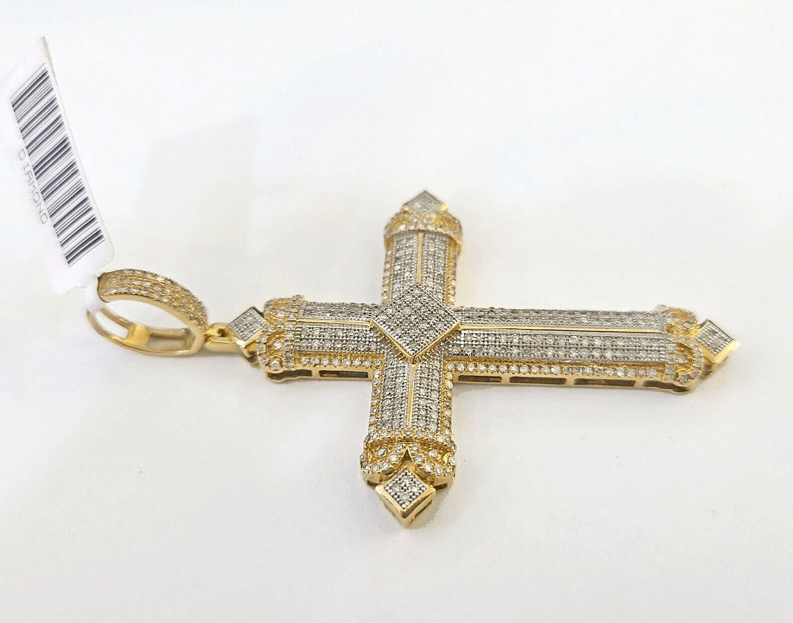 10k Diamond Jesus Cross Charm Yellow Gold Pendant Genuine Real 10kt - GoldenlinQ
