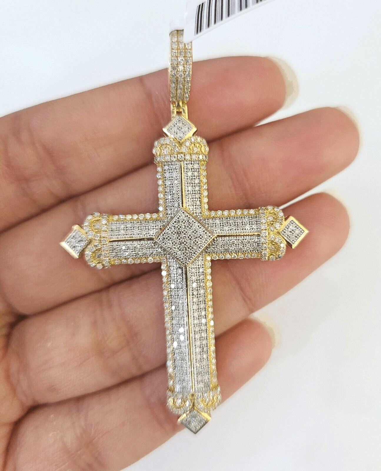 10k Diamond Jesus Cross Charm Yellow Gold Pendant Genuine Real 10kt - GoldenlinQ