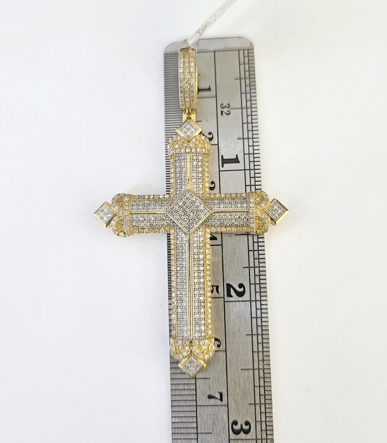 10k Diamond Jesus Cross Charm Yellow Gold Pendant Genuine Real 10kt - GoldenlinQ