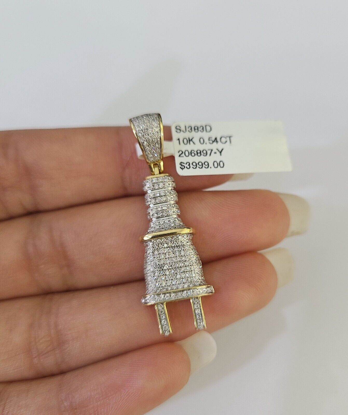 10k Diamond Plug Pendant Real Socket Charm Yellow Gold - GoldenlinQ