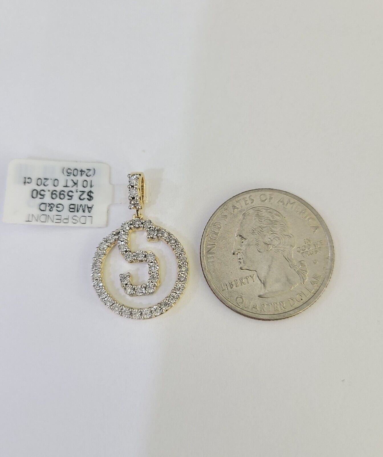10k Diamond S Charm Pendant Initial Alphabet Letter Real Genuine Yellow Gold - GoldenlinQ