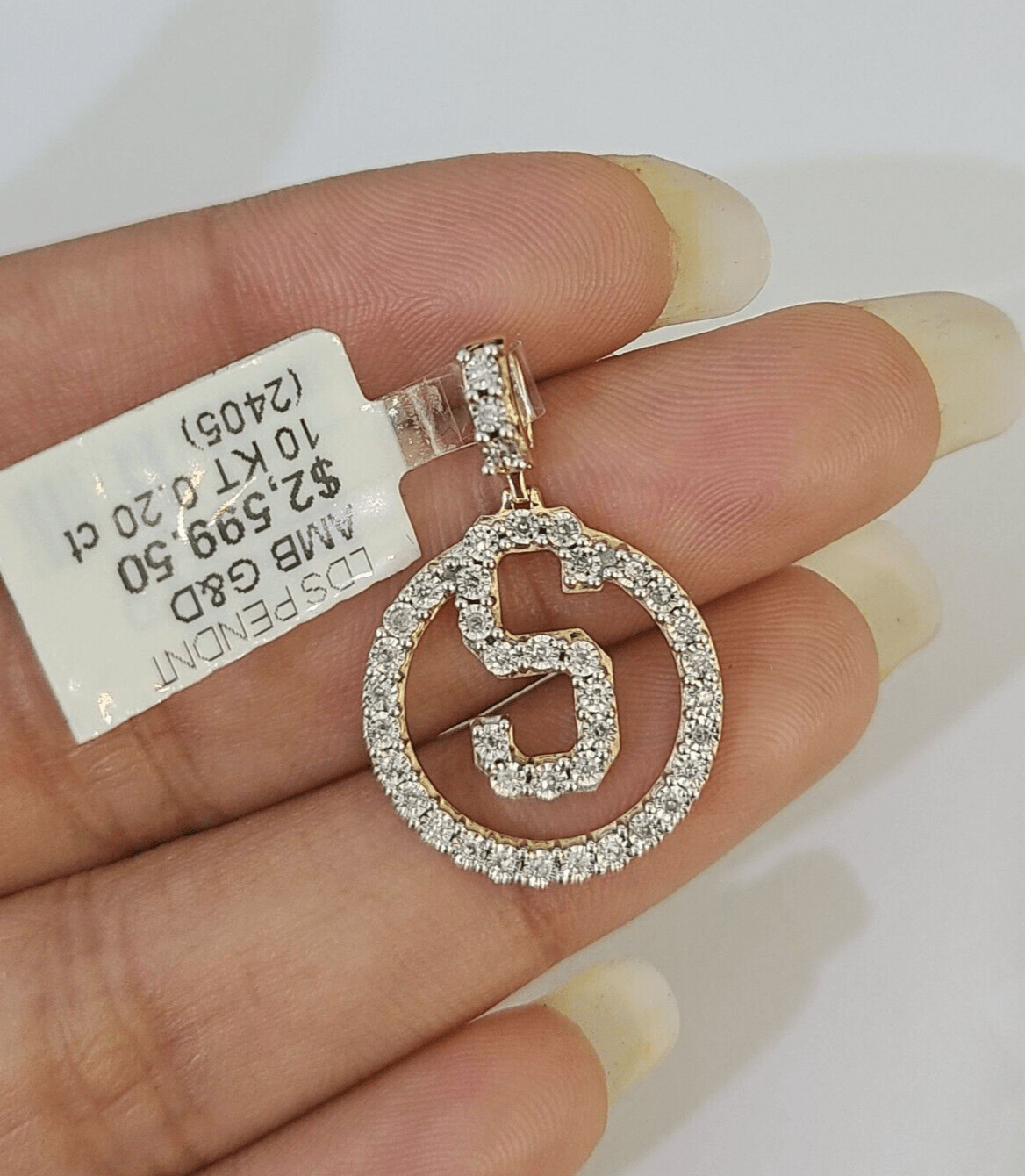 10k Diamond S Charm Pendant Initial Alphabet Letter Real Genuine Yellow Gold - GoldenlinQ
