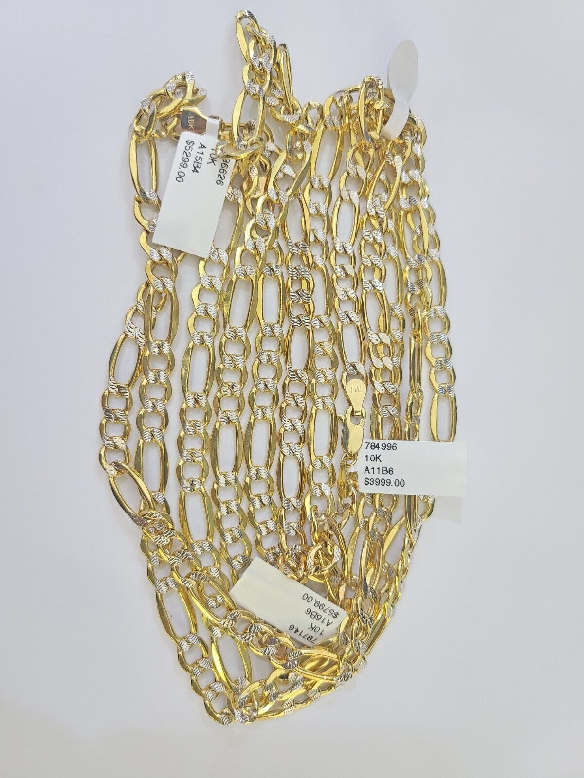 10K Figaro Link Chain Necklace Yellow Gold 6.5mm 20" 22" 24" 26" 28" 30" 10kt - GoldenlinQ
