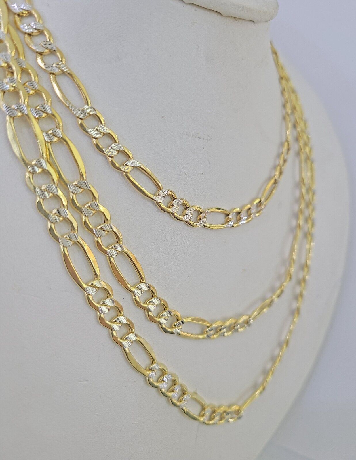 10K Figaro Link Chain Necklace Yellow Gold 6.5mm 20" 22" 24" 26" 28" 30" 10kt - GoldenlinQ