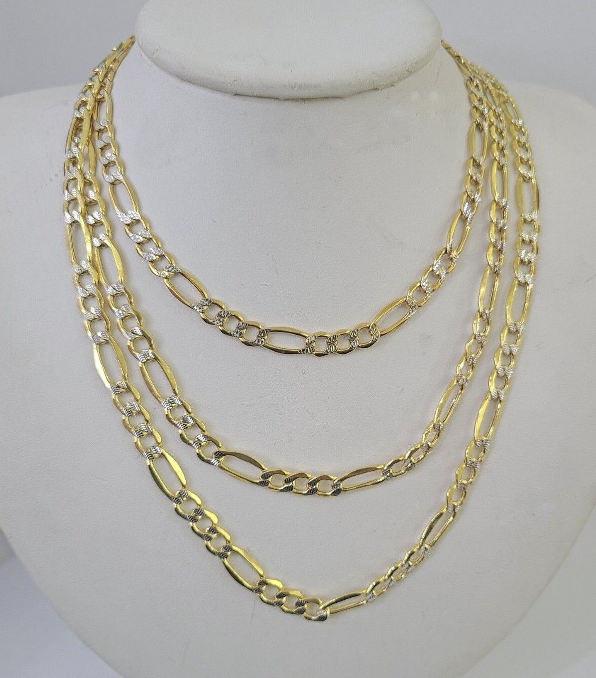10K Figaro Link Chain Necklace Yellow Gold 6.5mm 20" 22" 24" 26" 28" 30" 10kt - GoldenlinQ