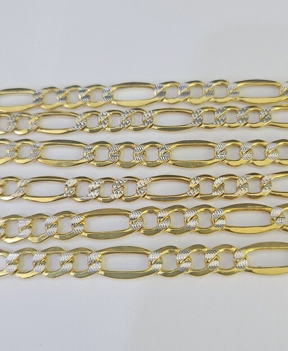 10K Figaro Link Chain Necklace Yellow Gold 6.5mm 20" 22" 24" 26" 28" 30" 10kt - GoldenlinQ