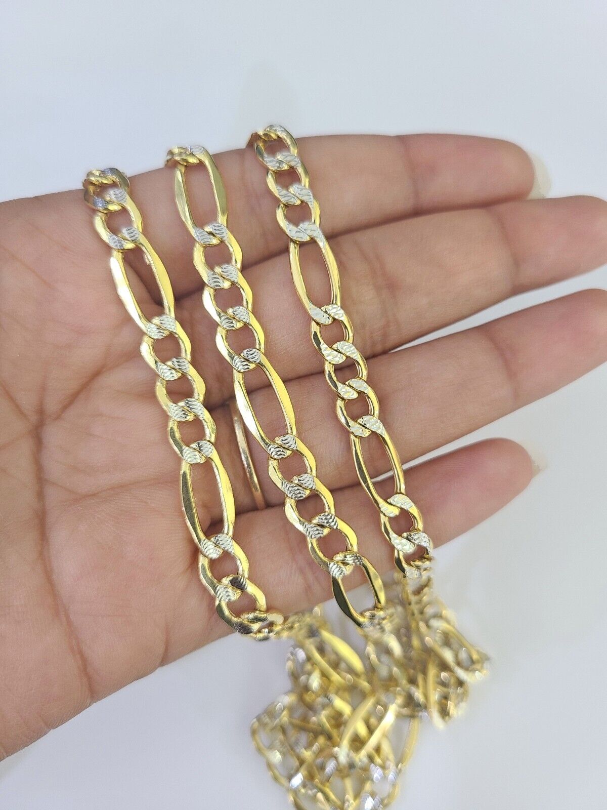 10K Figaro Link Chain Necklace Yellow Gold 6.5mm 20" 22" 24" 26" 28" 30" 10kt - GoldenlinQ