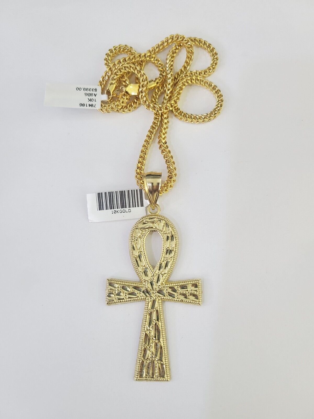 10K Franco Chain Ankh Cross Pendant Charm Necklace 20" - 26" 3mm Gold - GoldenlinQ