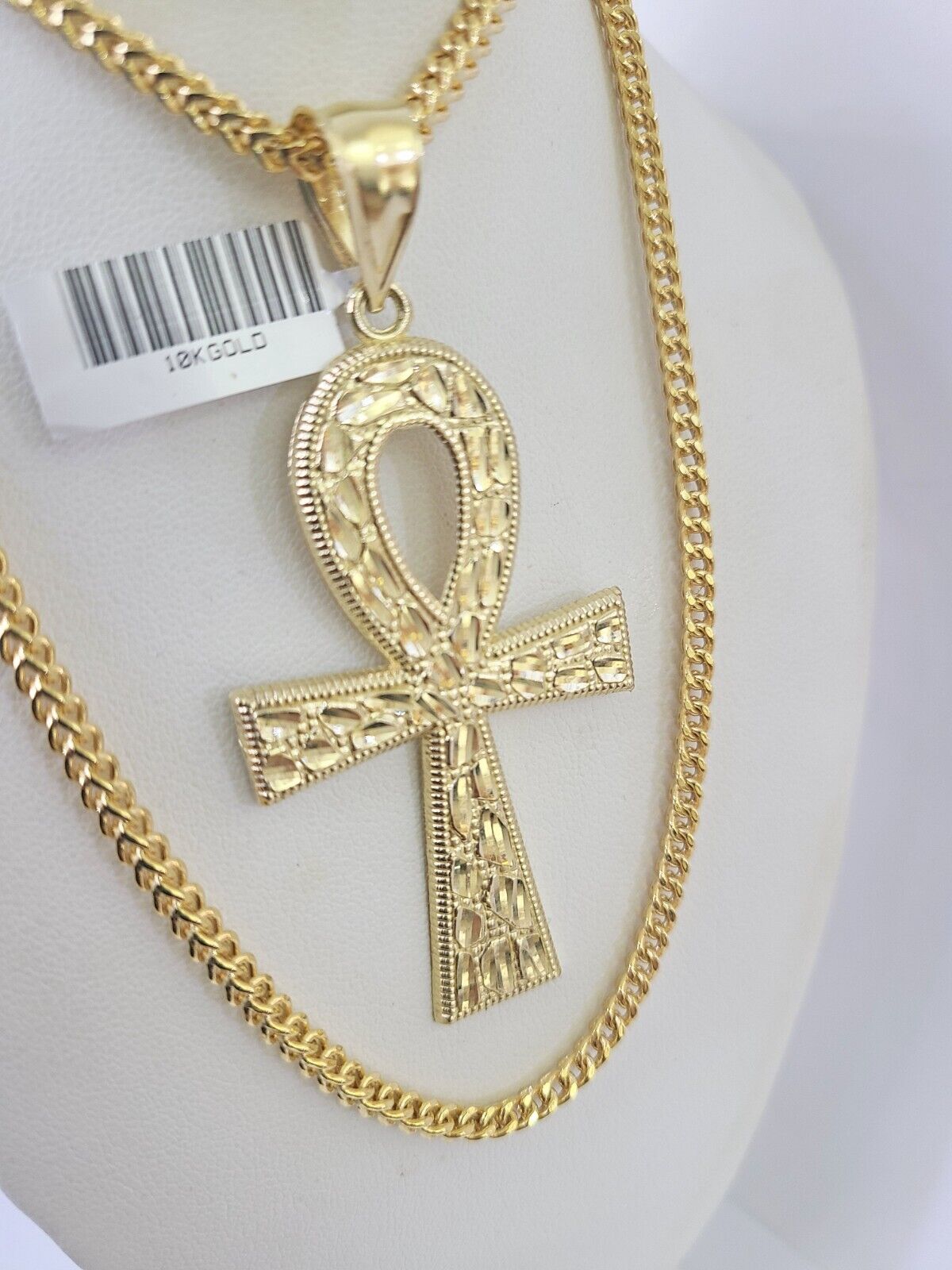 10K Franco Chain Ankh Cross Pendant Charm Necklace 20" - 26" 3mm Gold - GoldenlinQ