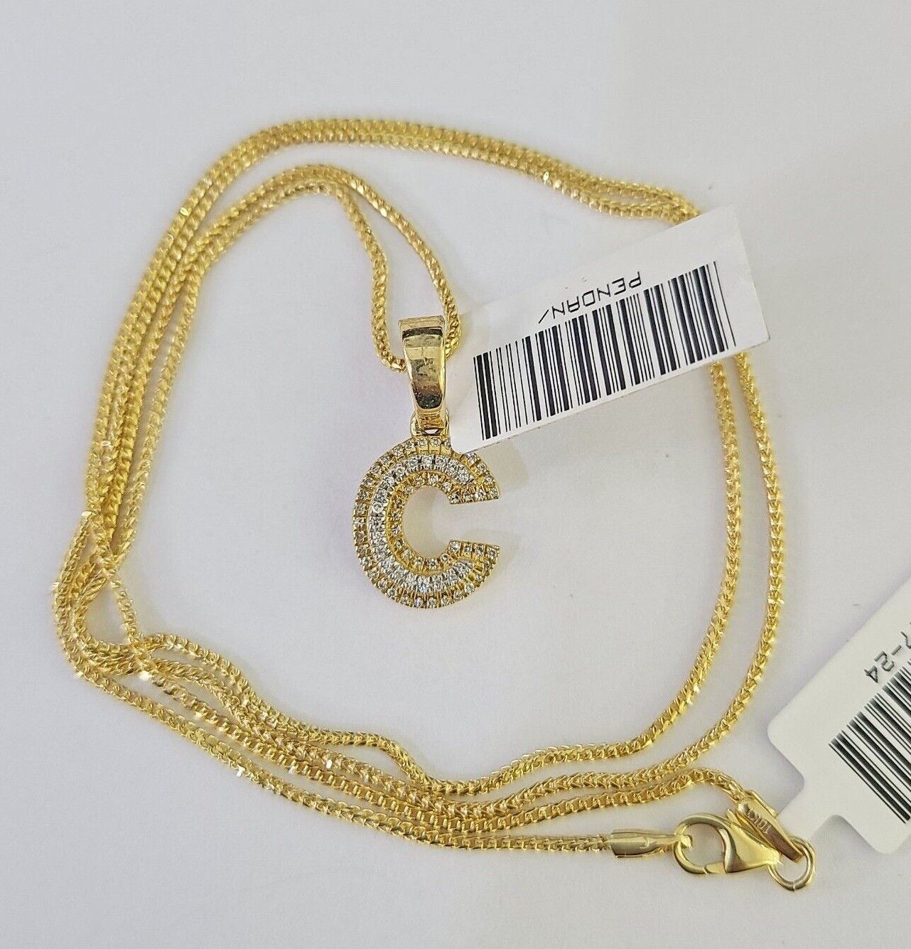 10K Franco Chain Diamond C Pendant Initial Necklace 16" - 22" 0.5mm Ladies Women - GoldenlinQ