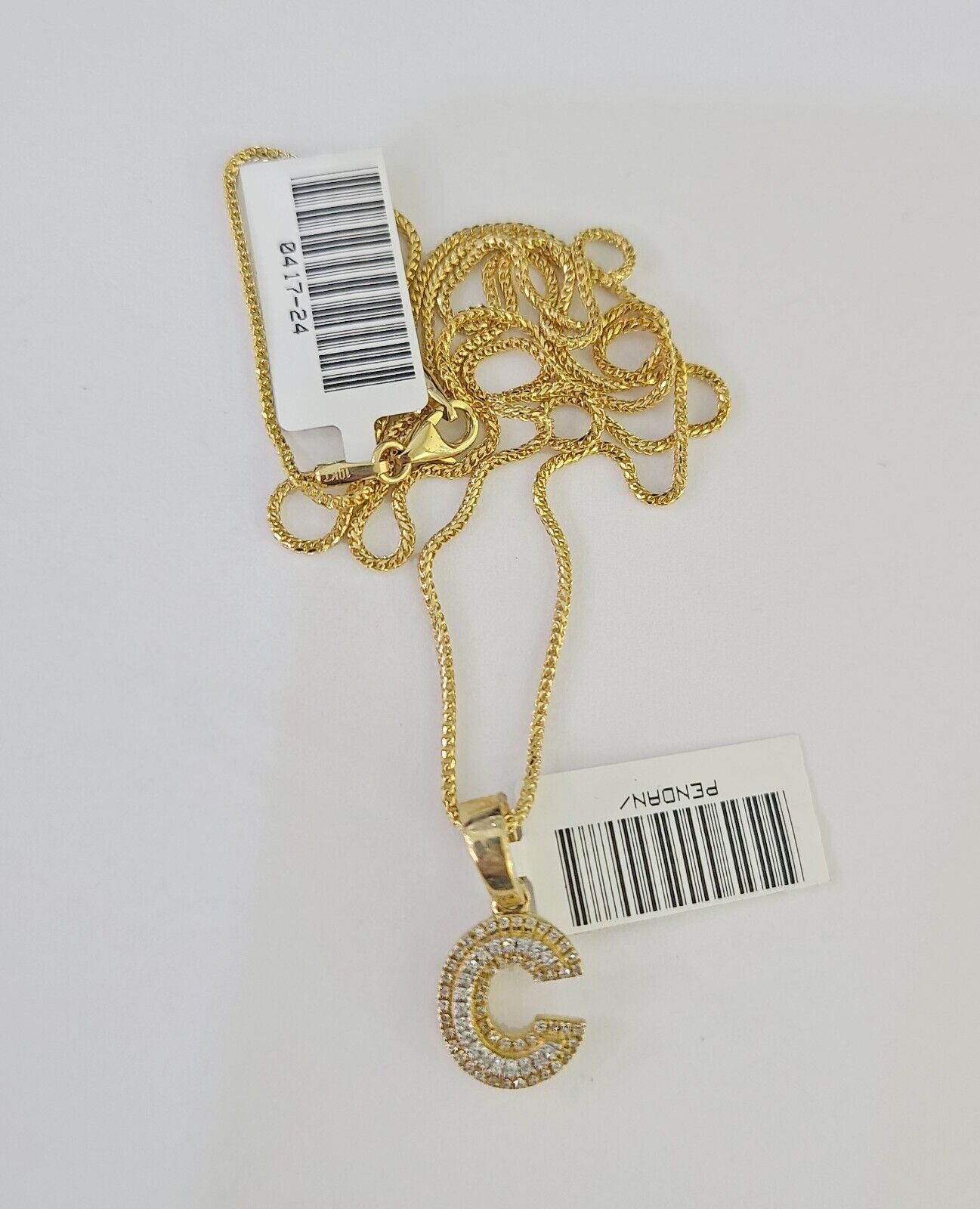 10K Franco Chain Diamond C Pendant Initial Necklace 16" - 22" 0.5mm Ladies Women - GoldenlinQ