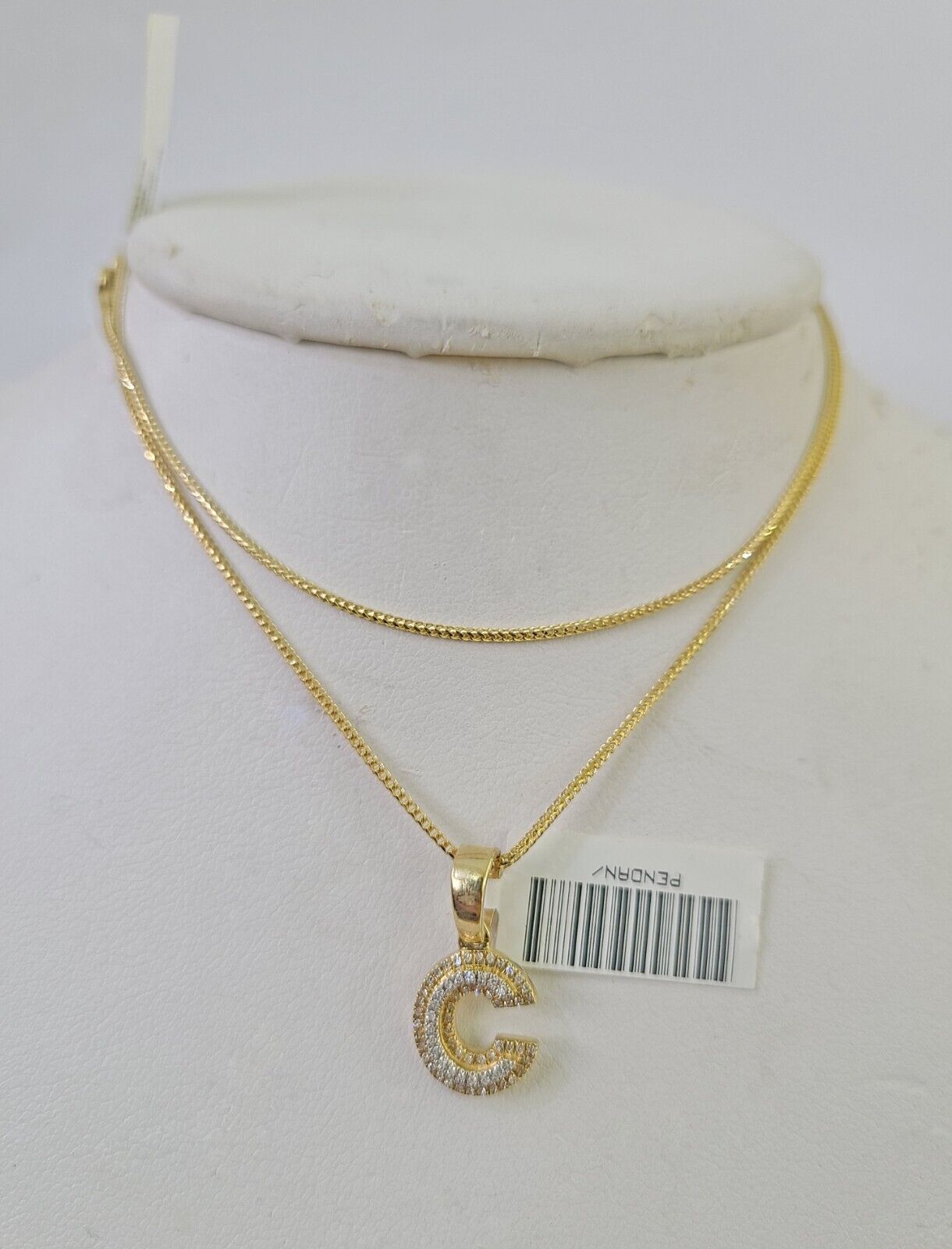 10K Franco Chain Diamond C Pendant Initial Necklace 16" - 22" 0.5mm Ladies Women - GoldenlinQ